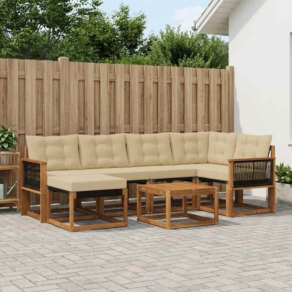 Buiten bankenset met kussen 7 pcs Natuurlijk en Beige