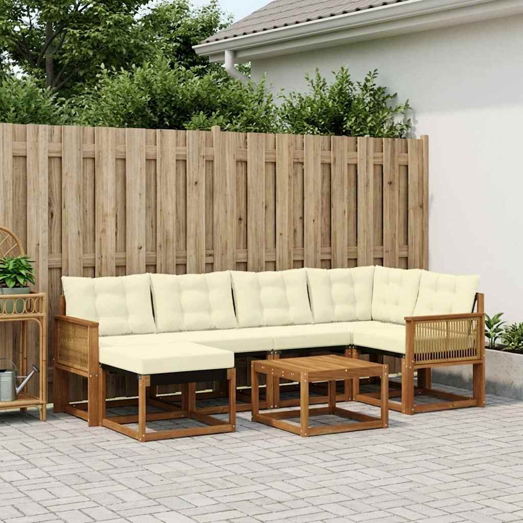 Buiten bankenset met kussen 7 pcs Natuurlijk en Crème