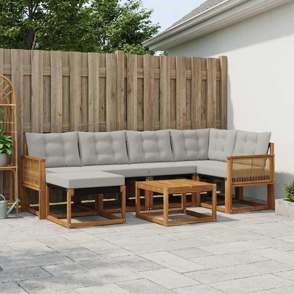 Buiten bankenset met kussen 7 pcs Naturel en lichtgrijs – afbeelding 1
