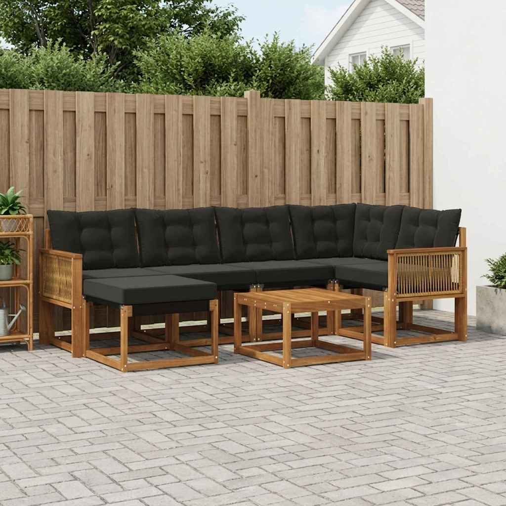 Buiten bankenset met kussen 7 pcs Naturel en Zwart