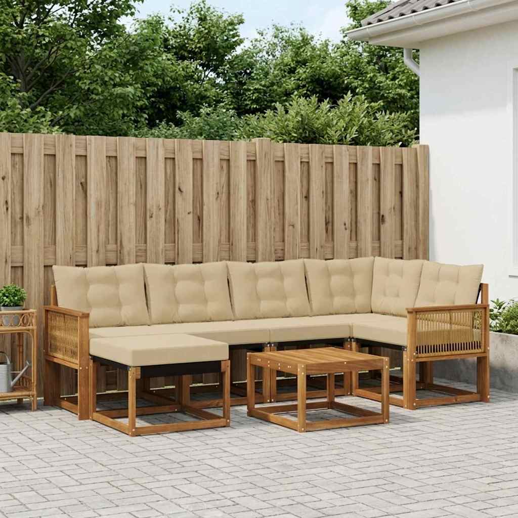 Buiten bankenset met kussen 7 pcs Natuurlijk en Beige