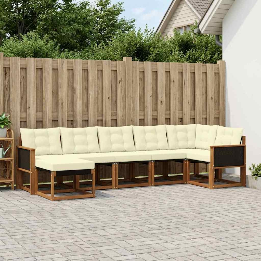 Buiten bankenset met kussen 7 pcs Natuurlijk en Crème – afbeelding 1
