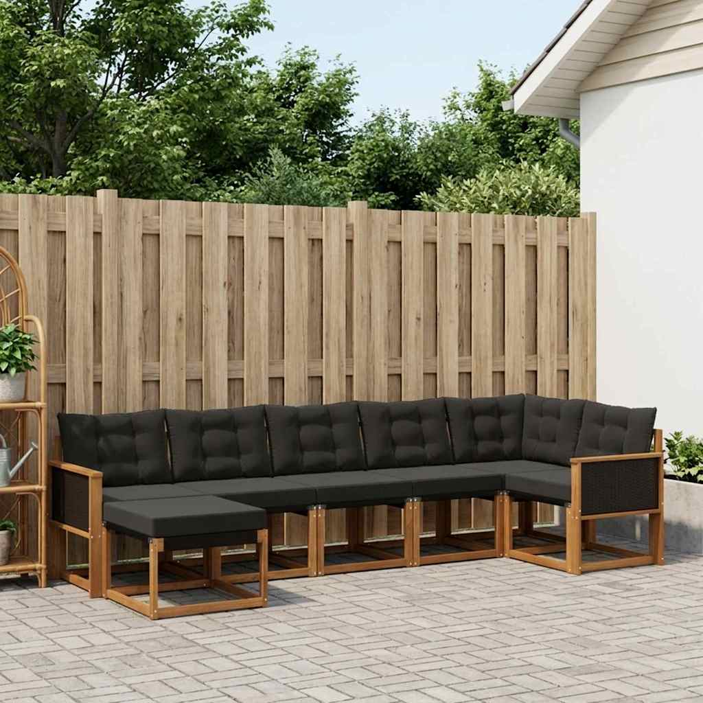 Buiten bankenset met kussen 7 pcs Naturel en Zwart