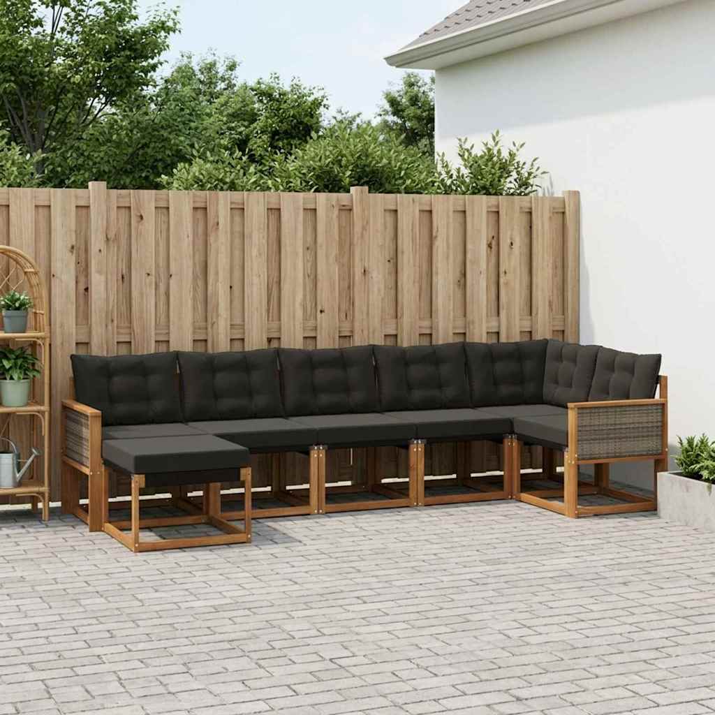 Buiten bankenset met kussen 7 pcs Naturel en Zwart