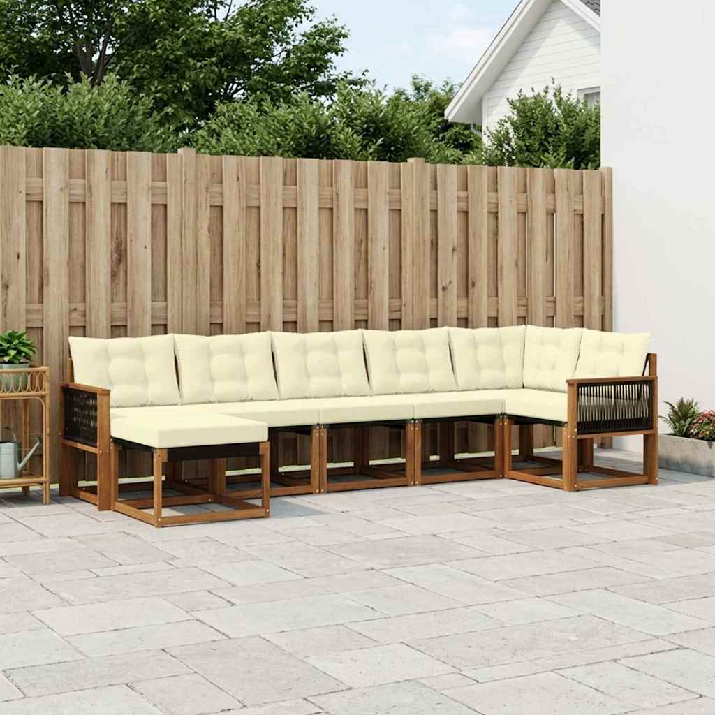 Buiten bankenset met kussen 7 pcs Natuurlijk en Crème – afbeelding 1