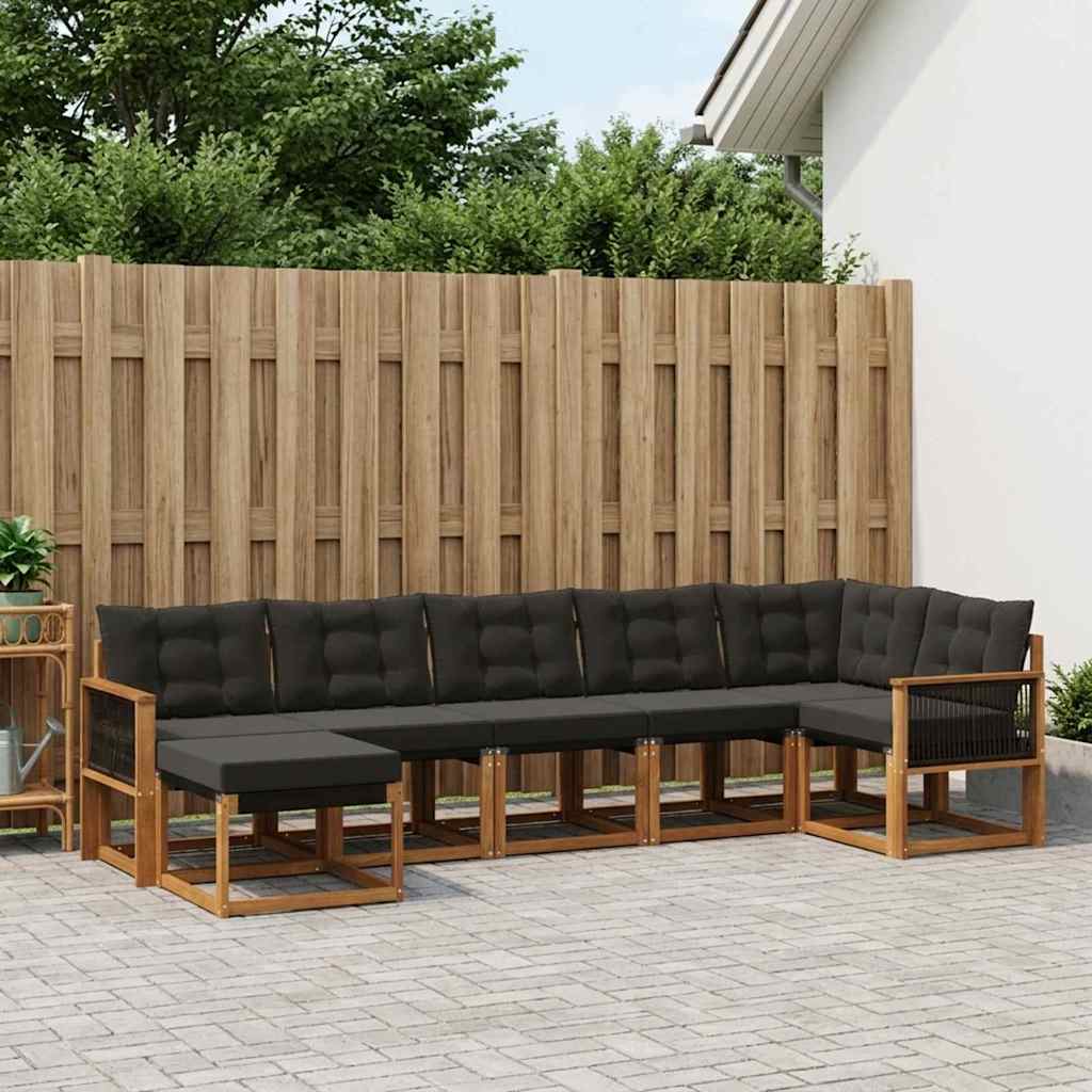 Buiten bankenset met kussen 7 pcs Naturel en Zwart – afbeelding 1