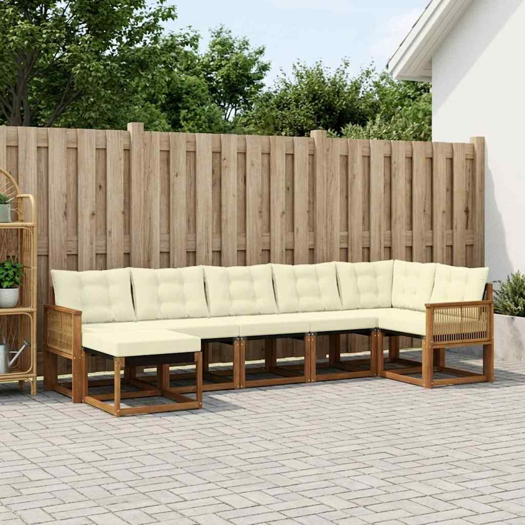 Buiten bankenset met kussen 7 pcs Natuurlijk en Crème – afbeelding 1