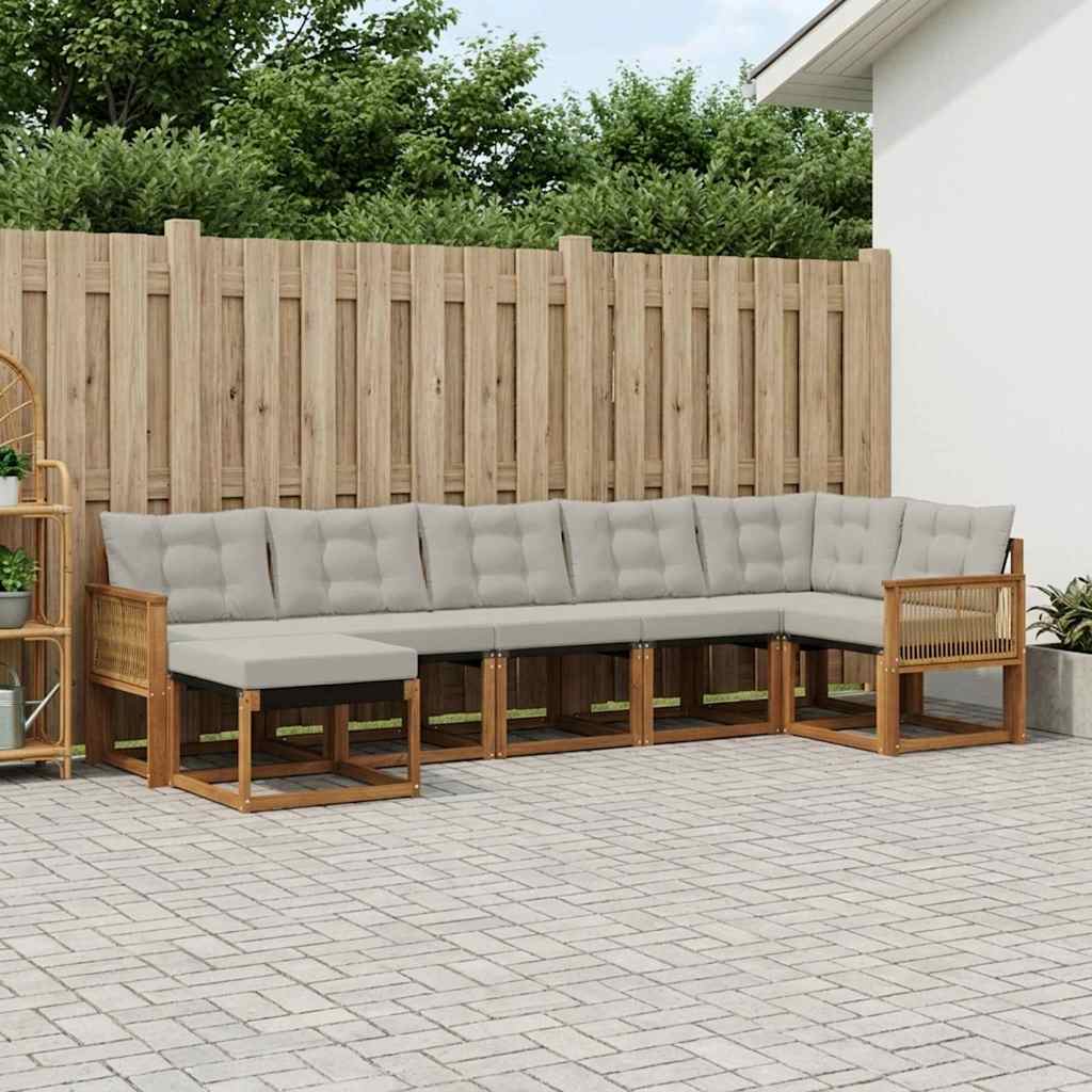 Buiten bankenset met kussen 7 pcs Naturel en lichtgrijs – afbeelding 1