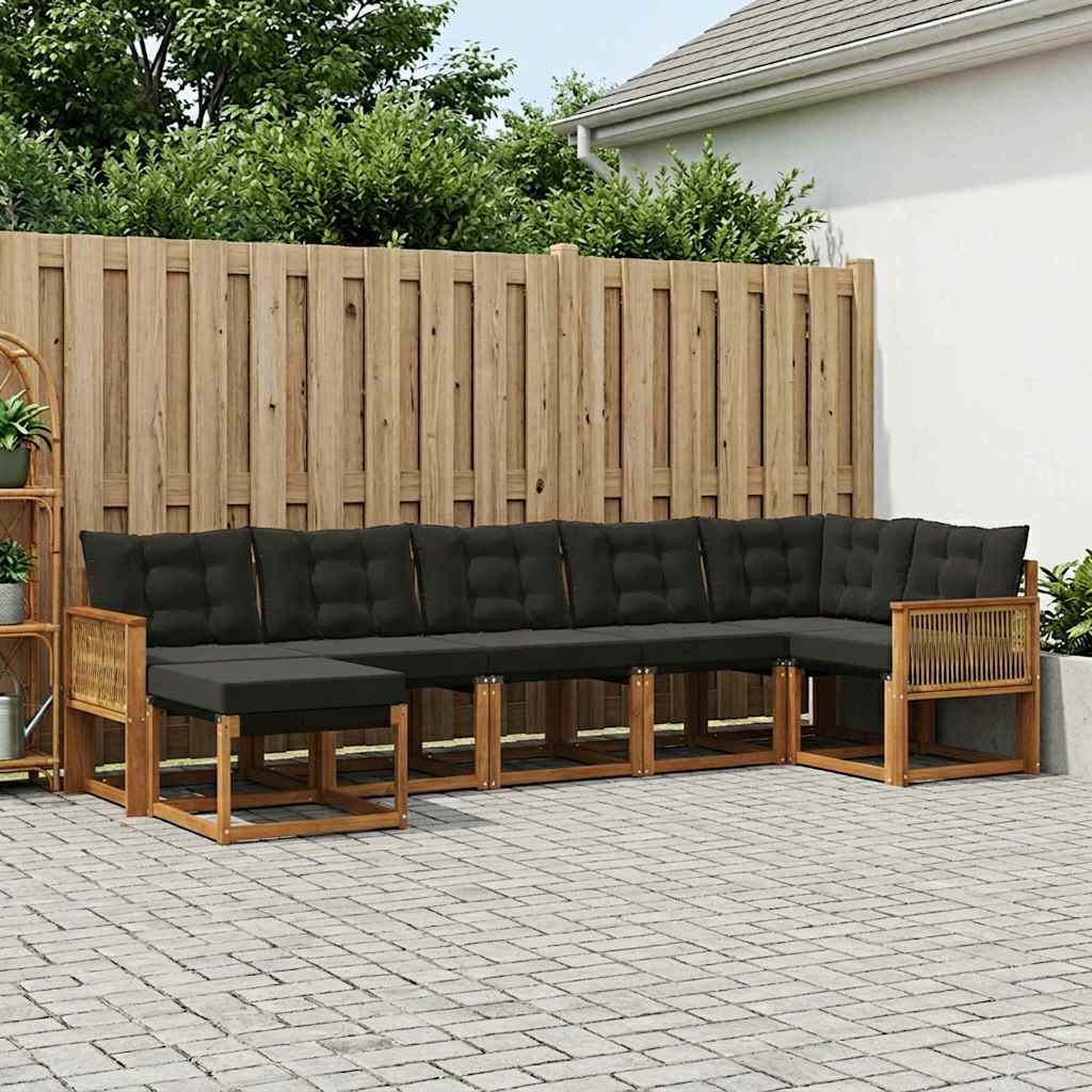Buiten bankenset met kussen 7 pcs Naturel en Zwart – afbeelding 1