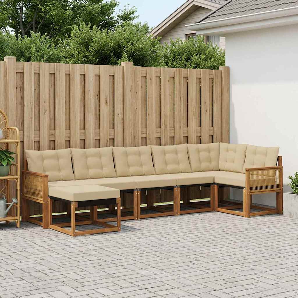 Buiten bankenset met kussen 7 pcs Natuurlijk en Beige