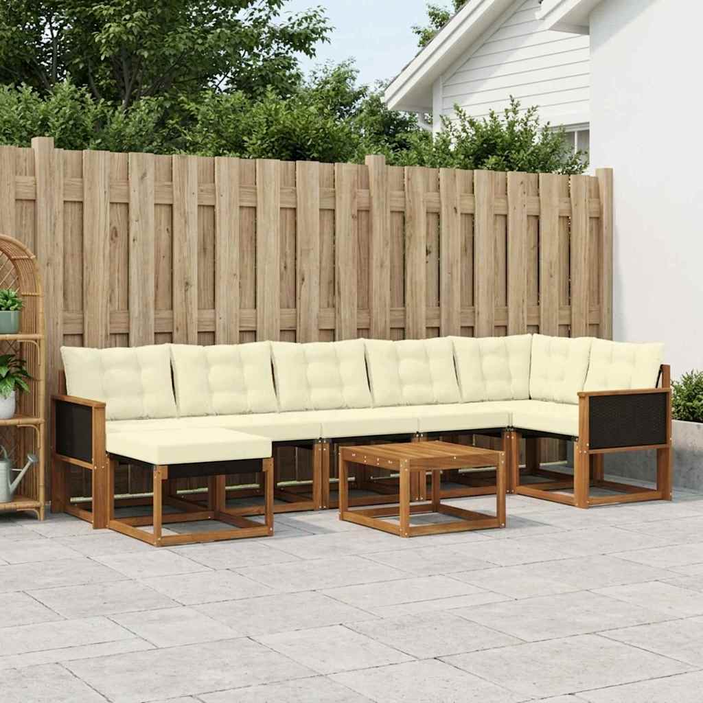 Buiten bankenset met kussen 8 pcs Natuurlijk en Crème – afbeelding 1
