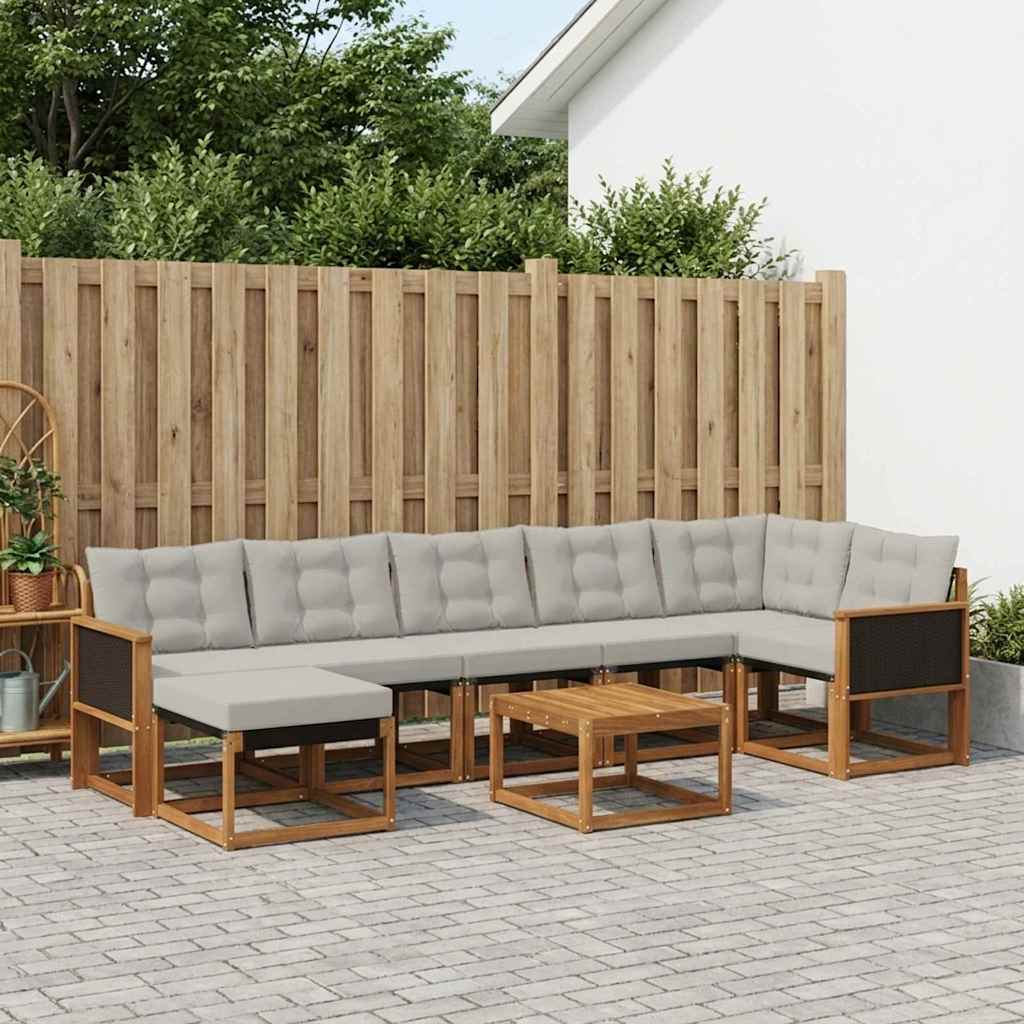 Buiten bankenset met kussen 8 pcs Naturel en lichtgrijs – afbeelding 1