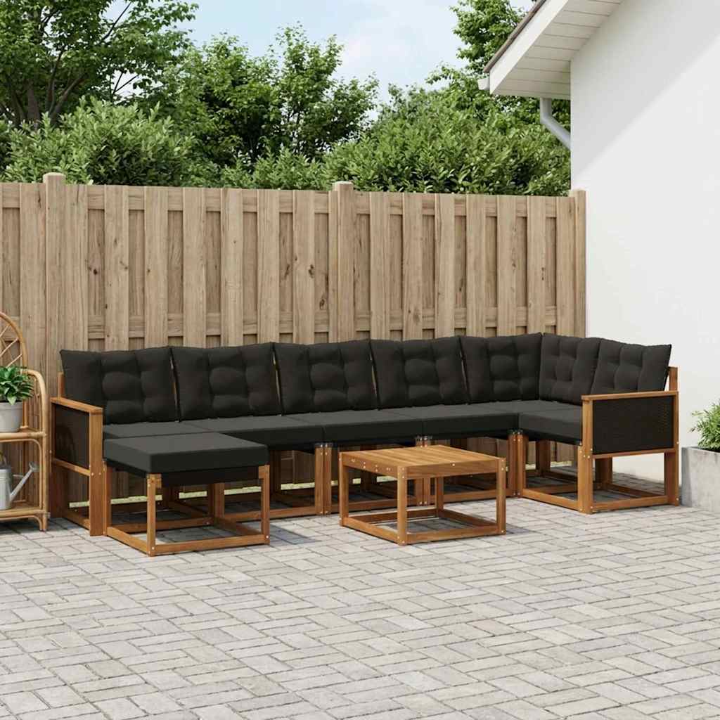 Buiten bankenset met kussen 8 pcs Naturel en Zwart
