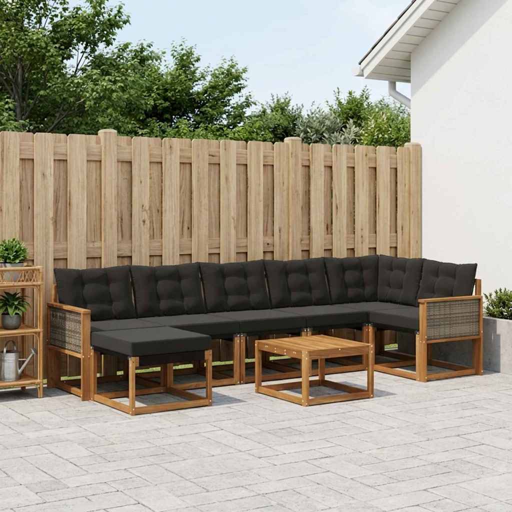Buiten bankenset met kussen 8 pcs Naturel en Zwart