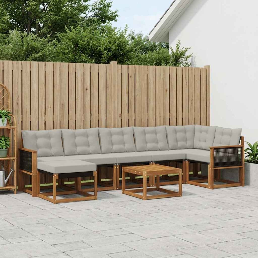 Buiten bankenset met kussen 8 pcs Naturel en lichtgrijs