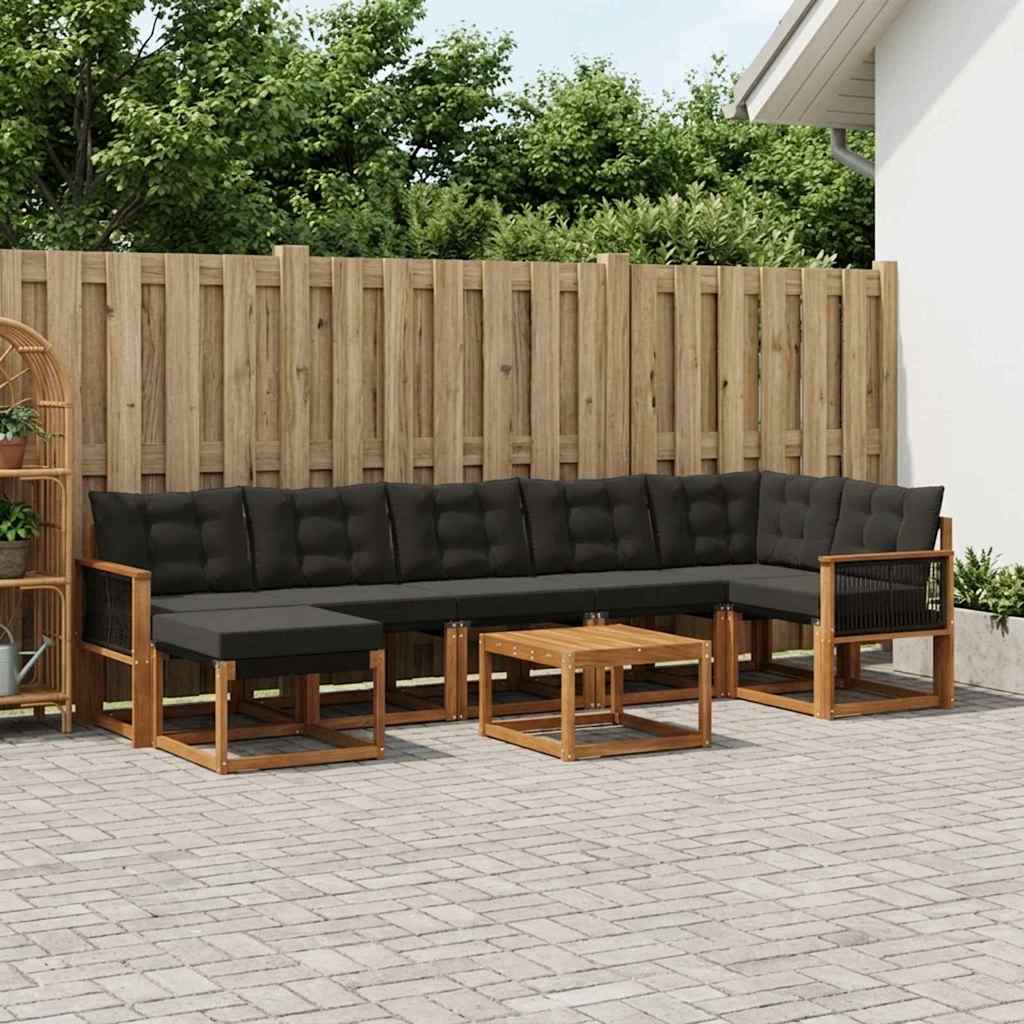 Buiten bankenset met kussen 8 pcs Naturel en Zwart – afbeelding 1