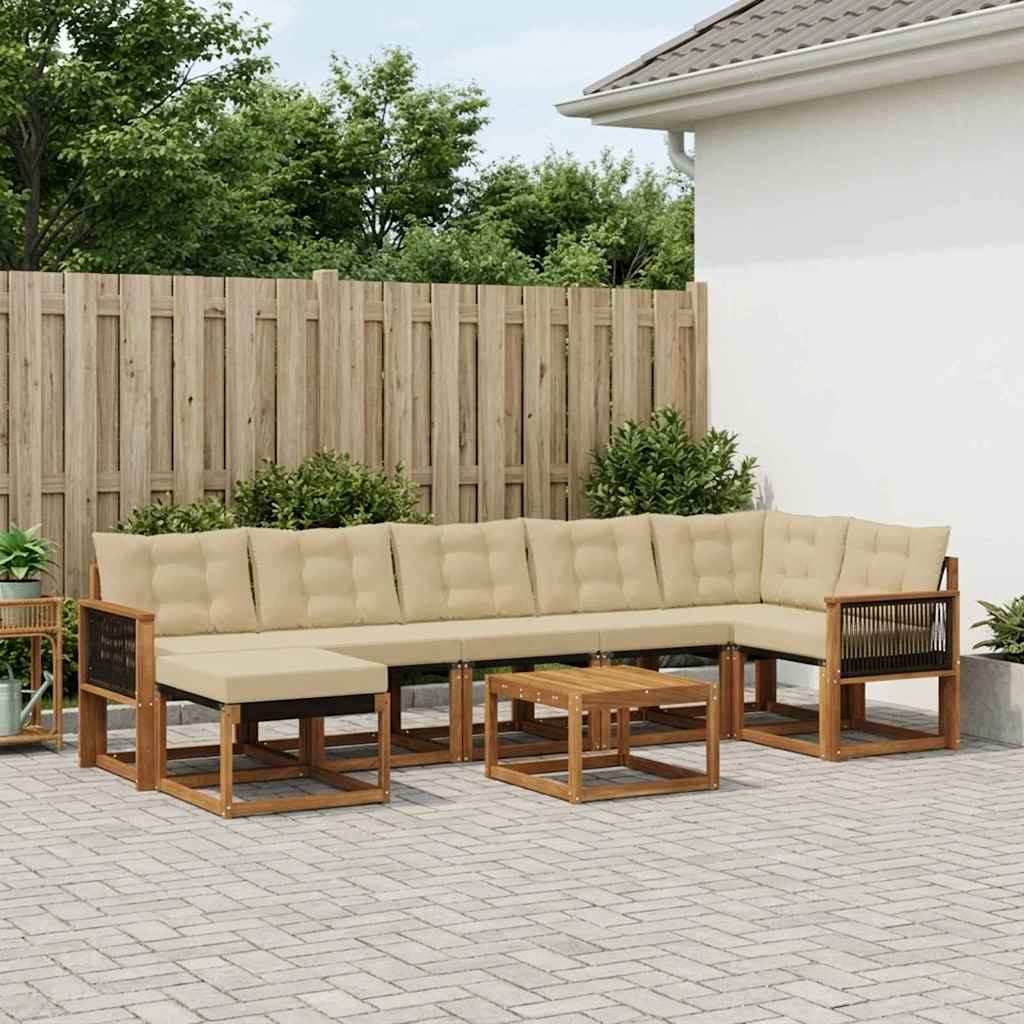 Buiten bankenset met kussen 8 pcs Natuurlijk en Beige – afbeelding 1