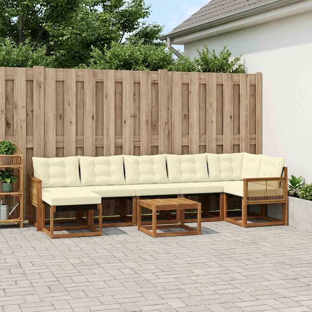 Buiten bankenset met kussen 8 pcs Natuurlijk en Crème – afbeelding 1