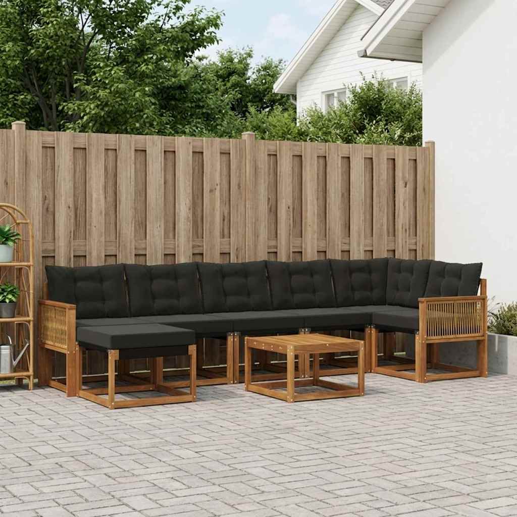 Buiten bankenset met kussen 8 pcs Naturel en Zwart – afbeelding 1
