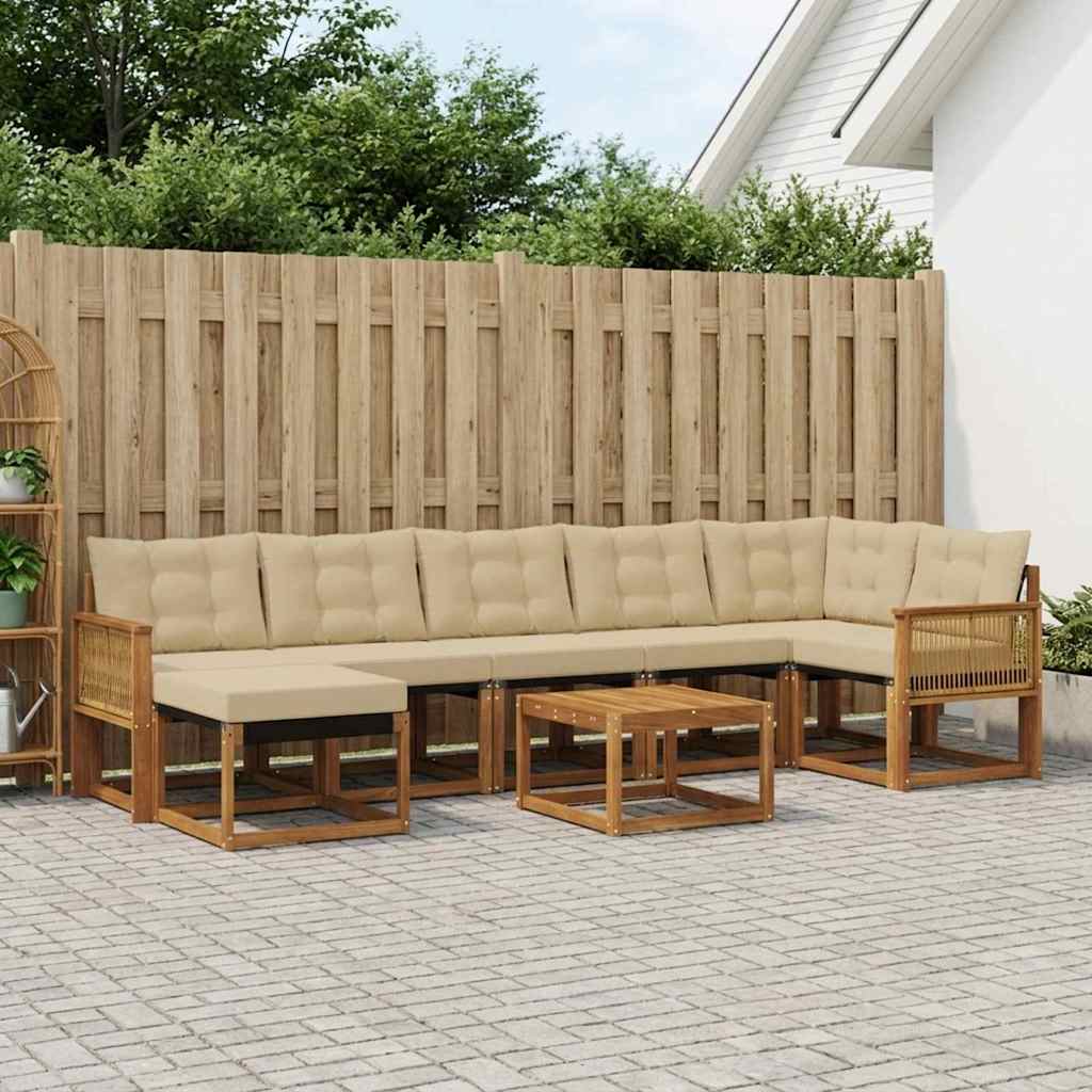 Buiten bankenset met kussen 8 pcs Natuurlijk en Beige