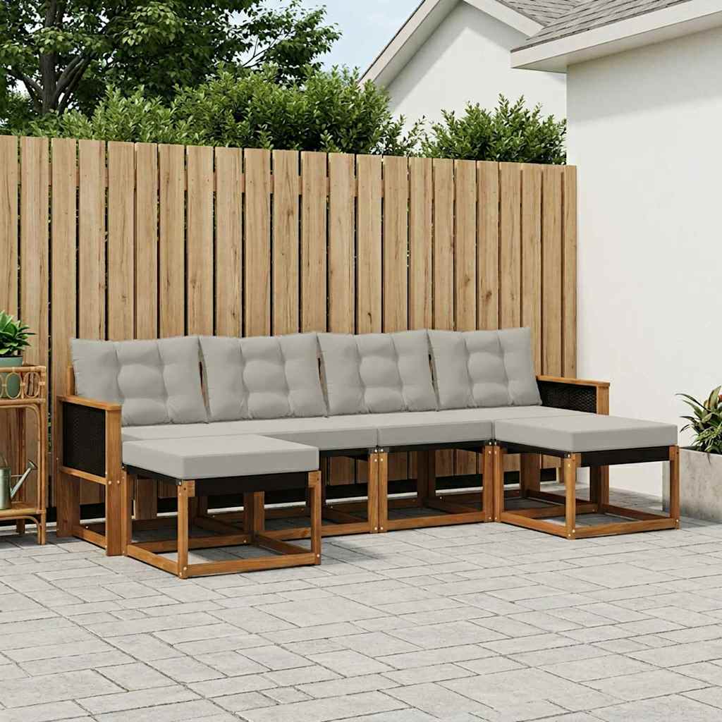 Buiten bankenset met kussen 6 pcs Naturel en lichtgrijs – afbeelding 1