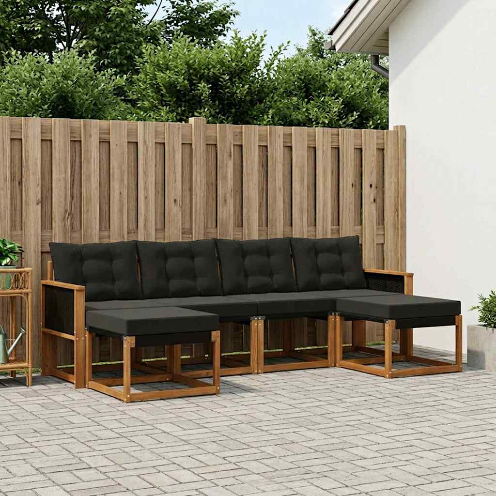 Buiten bankenset met kussen 6 pcs Naturel en Zwart
