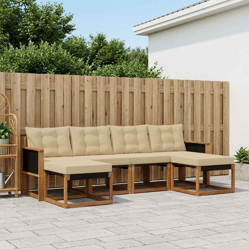 Buiten bankenset met kussen 6 pcs Natuurlijk en Beige