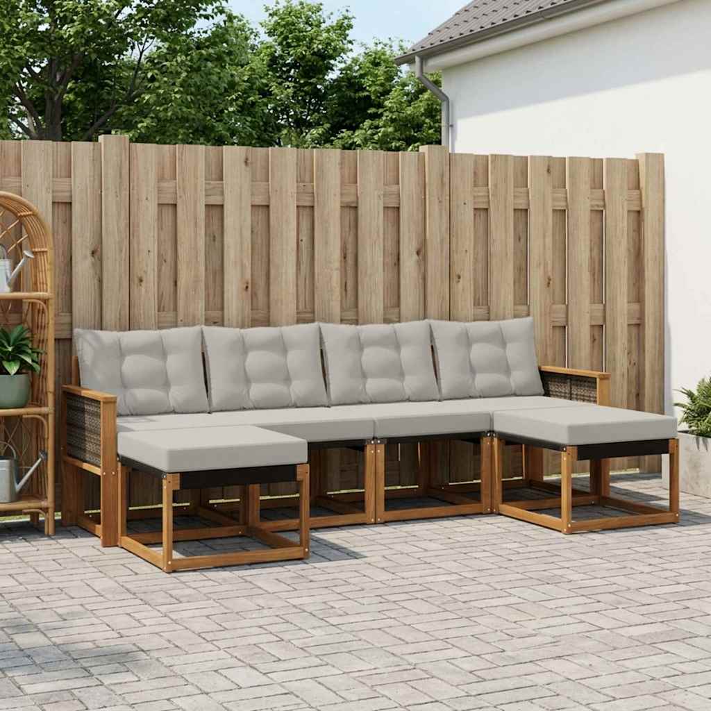 Buiten bankenset met kussen 6 pcs Naturel en lichtgrijs