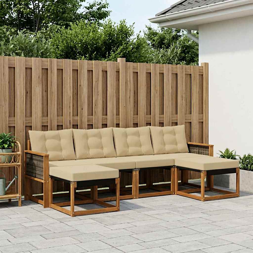 Buiten bankenset met kussen 6 pcs Natuurlijk en Beige