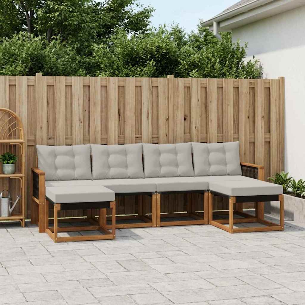 Buiten bankenset met kussen 6 pcs Naturel en lichtgrijs – afbeelding 1