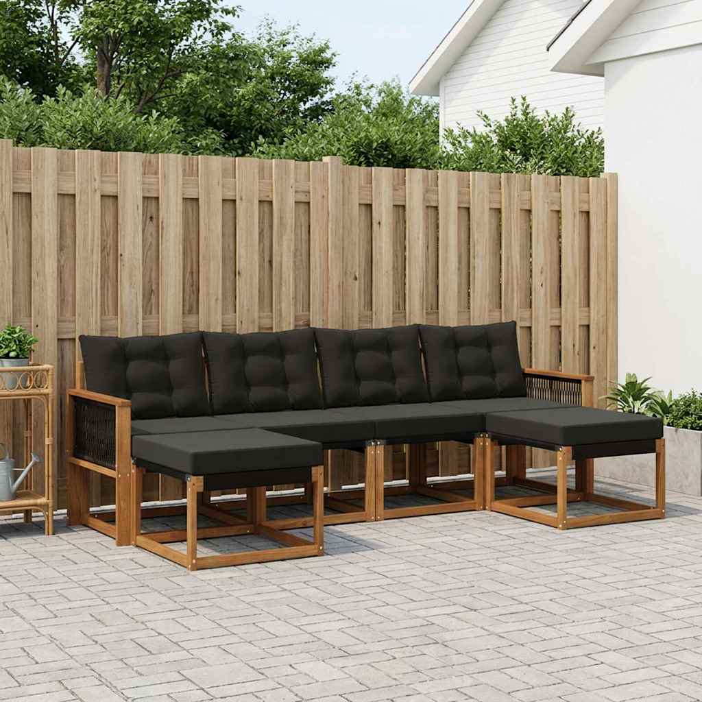 Buiten bankenset met kussen 6 pcs Naturel en Zwart