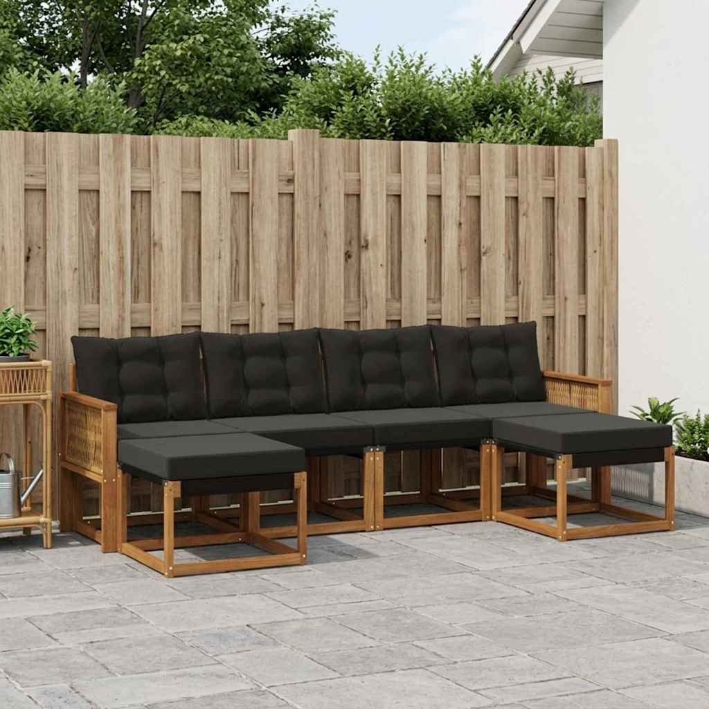 Buiten bankenset met kussen 6 pcs Naturel en Zwart