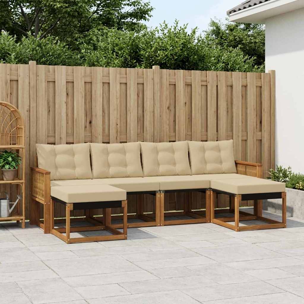 Buiten bankenset met kussen 6 pcs Natuurlijk en Beige