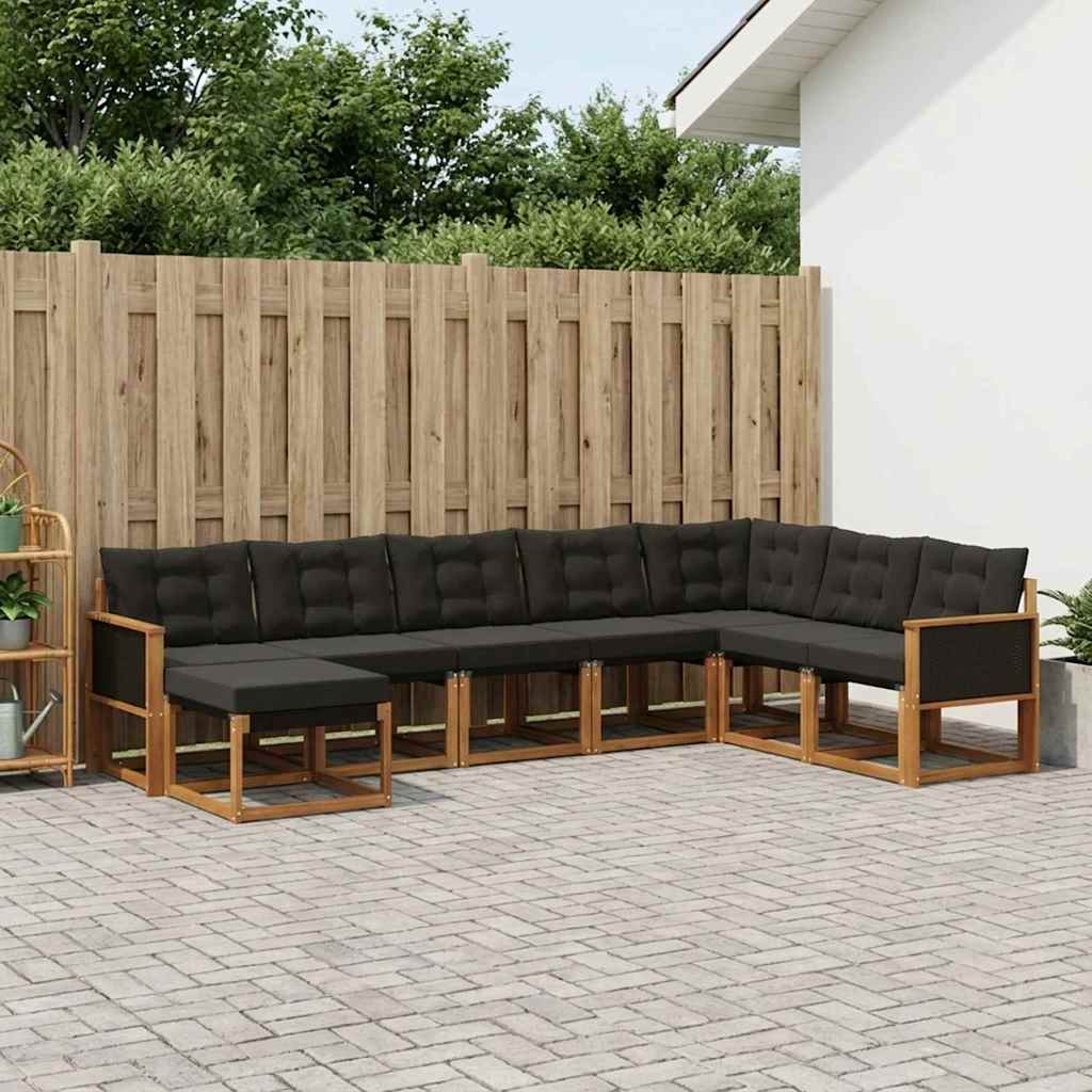 Buiten bankenset met kussen 8 pcs Naturel en Zwart – afbeelding 1