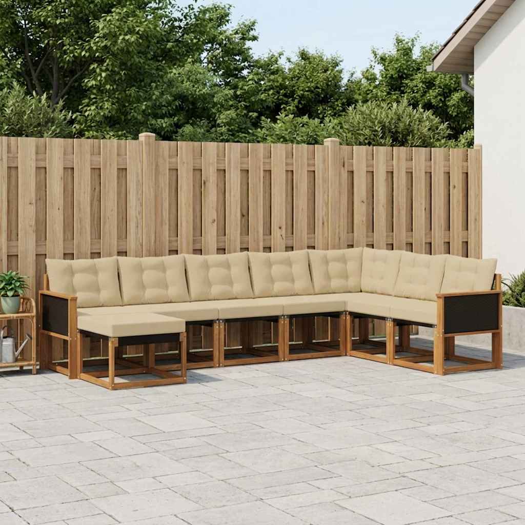 Buiten bankenset met kussen 8 pcs Natuurlijk en Beige – afbeelding 1