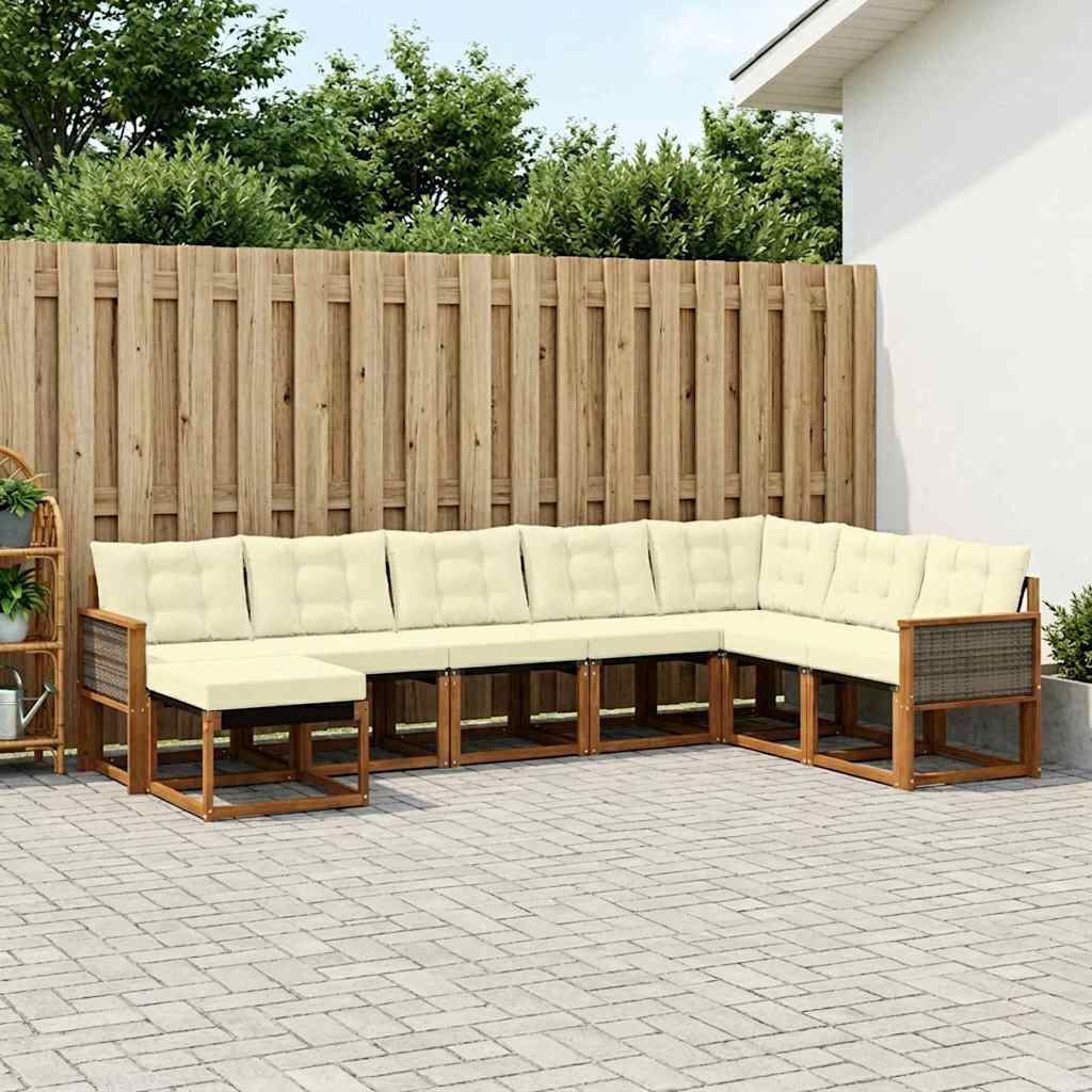 Buiten bankenset met kussen 8 pcs Natuurlijk en Crème