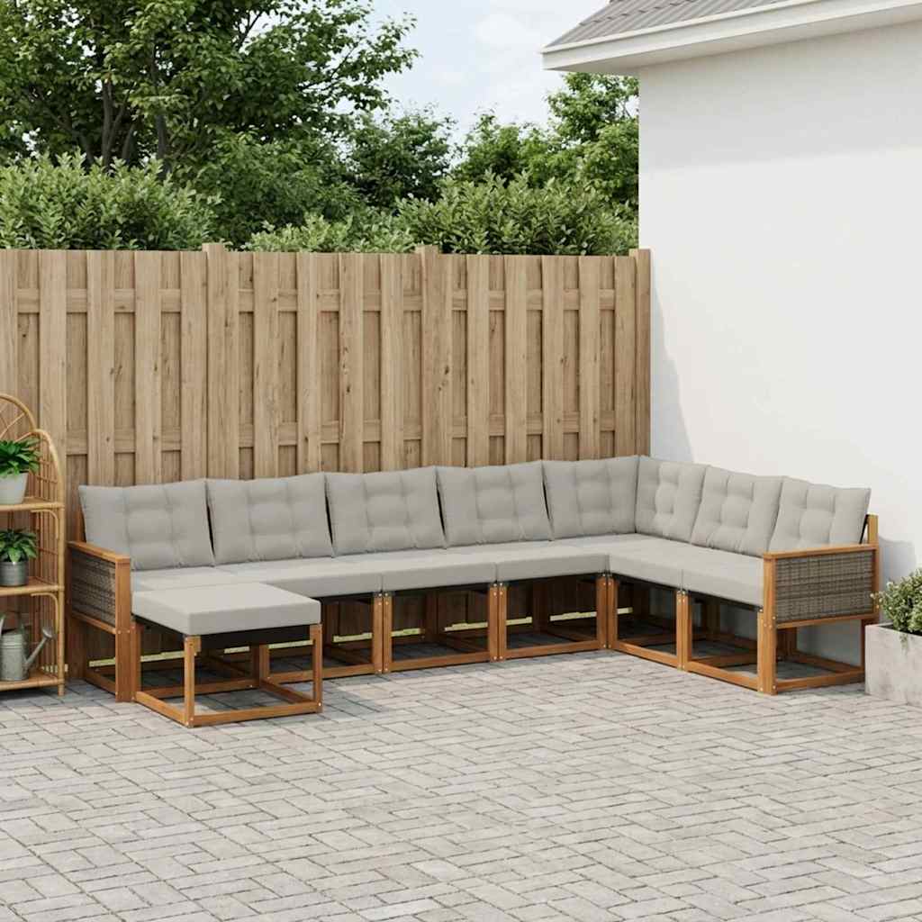Buiten bankenset met kussen 8 pcs Natuurlijk en Lichtgrijs – afbeelding 1