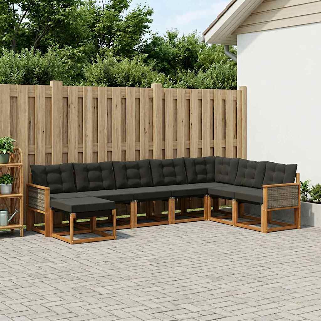 Buiten bankenset met kussen 8 pcs Naturel en Zwart – afbeelding 1