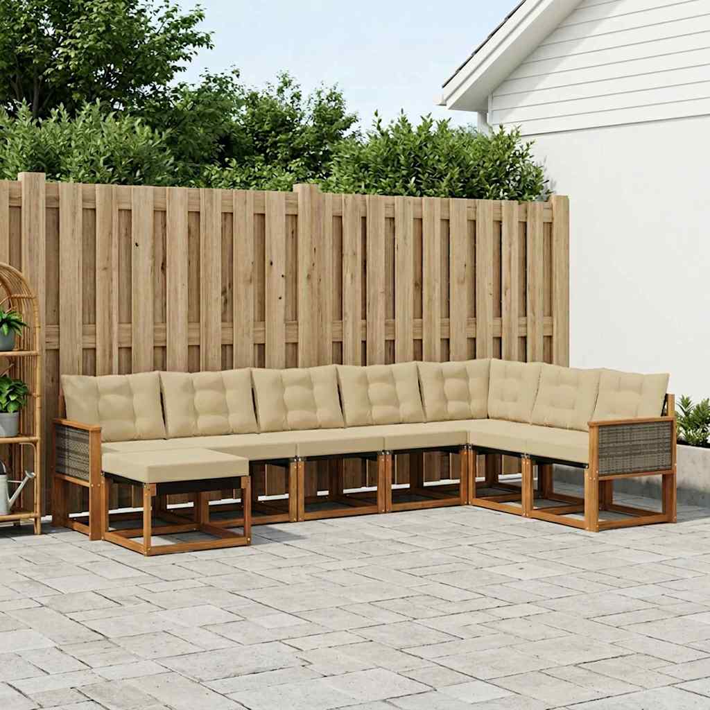 Buiten bankenset met kussen 8 pcs Natuurlijk en Beige – afbeelding 1