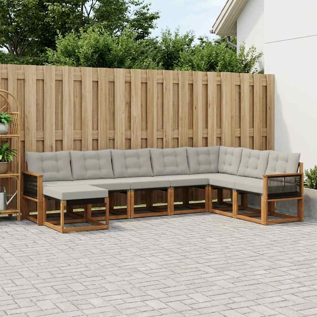 Buiten bankenset met kussen 8 pcs Natuurlijk en Lichtgrijs – afbeelding 1