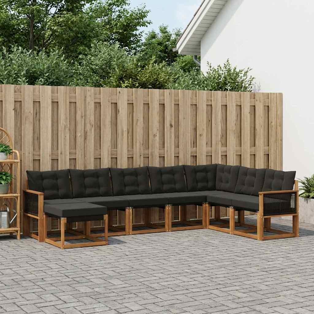 Buiten bankenset met kussen 8 pcs Naturel en Zwart