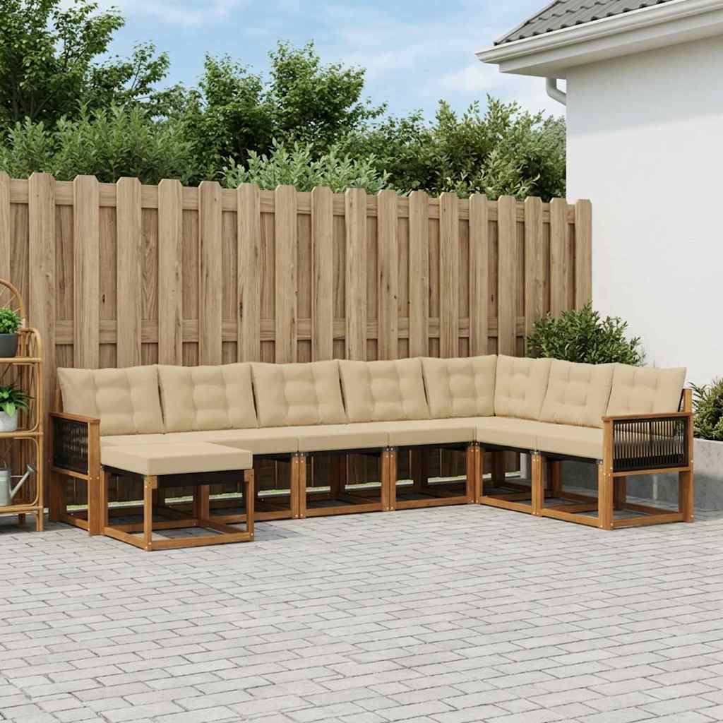 Buiten bankenset met kussen 8 pcs Natuurlijk en Beige