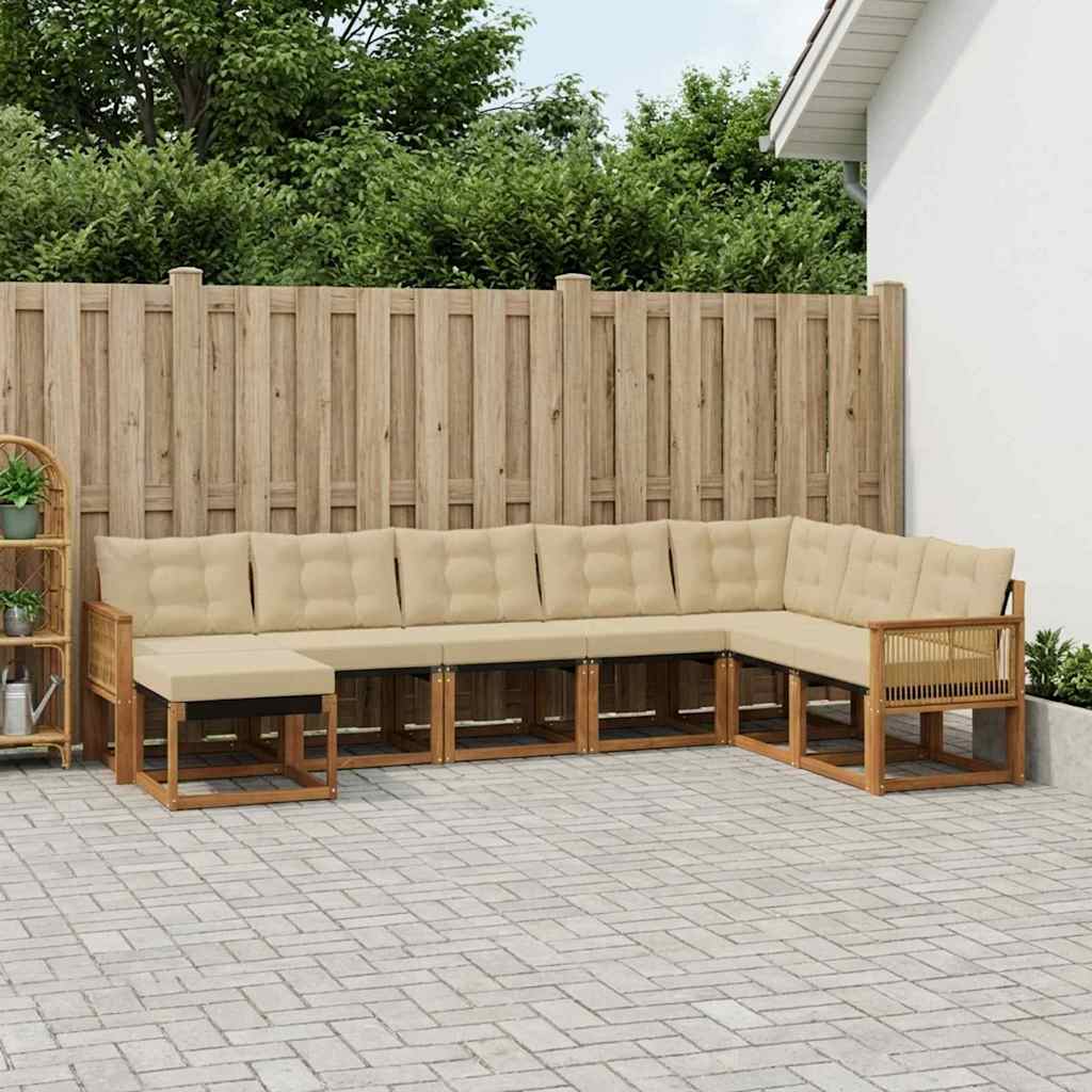 Buiten bankenset met kussen 8 pcs Natuurlijk en Beige – afbeelding 1