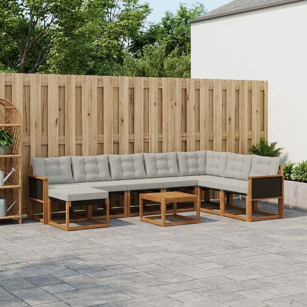 Buiten bankenset met kussen 9 pcs Natuurlijk en Lichtgrijs – afbeelding 1