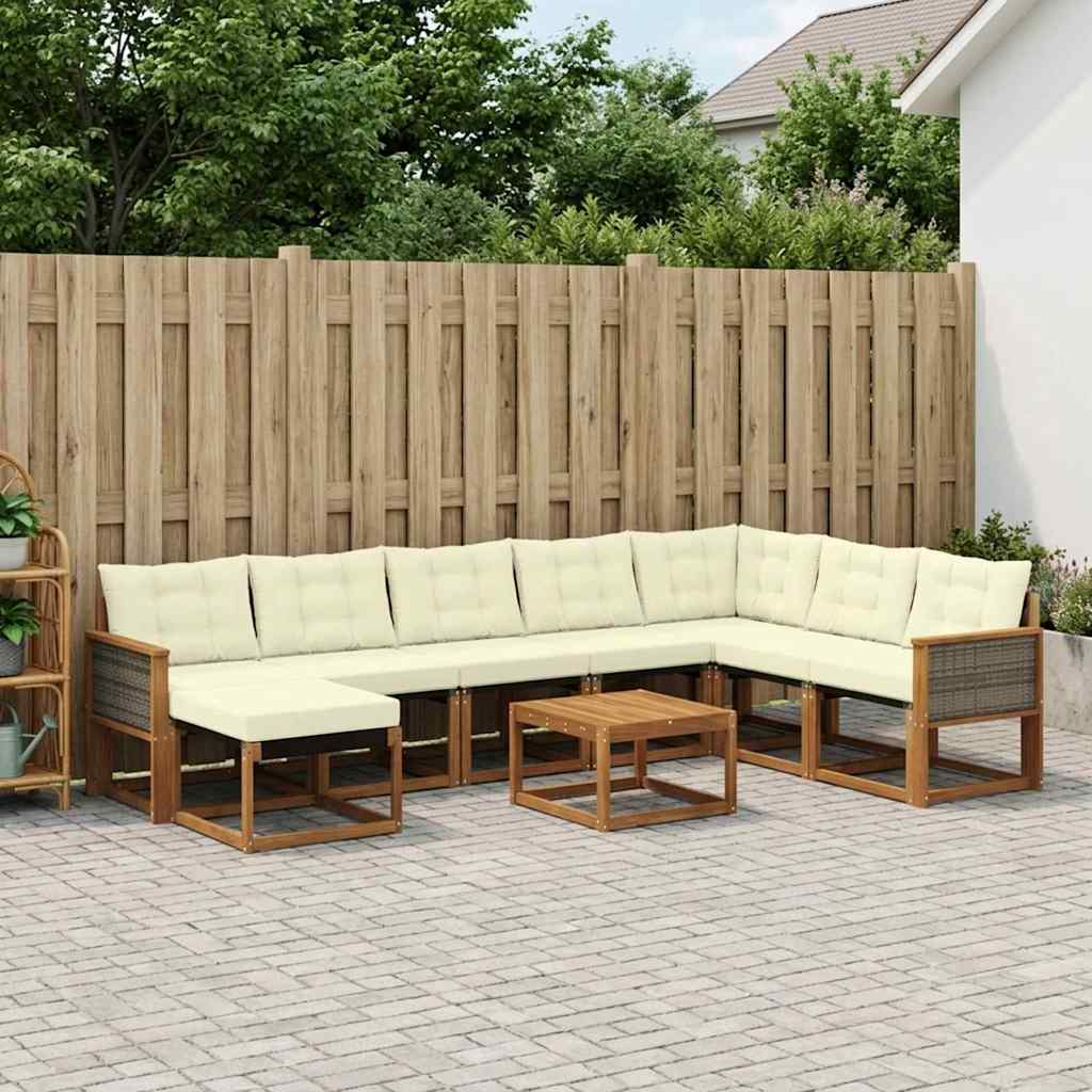 Buiten bankenset met kussen 9 pcs Natuurlijk en Crème