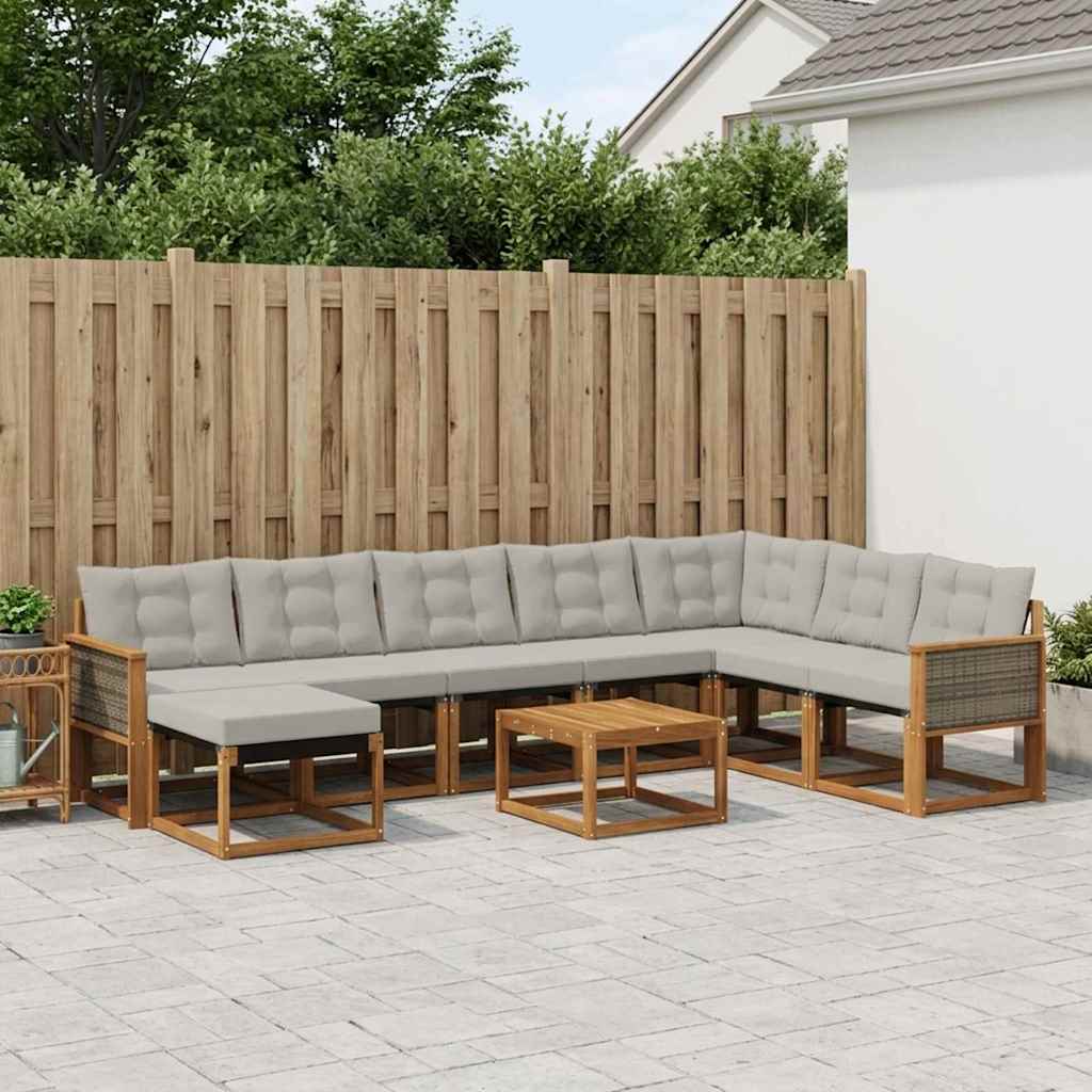 Buiten bankenset met kussen 9 pcs Natuurlijk en Lichtgrijs – afbeelding 1