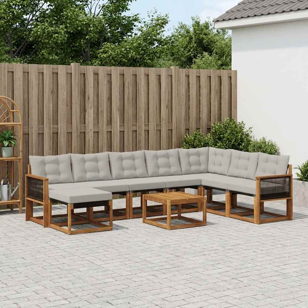 Buiten bankenset met kussen 9 pcs Natuurlijk en Lichtgrijs – afbeelding 1