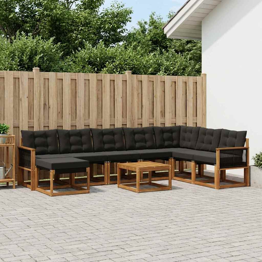 Buiten bankenset met kussen 9 pcs Naturel en Zwart – afbeelding 1