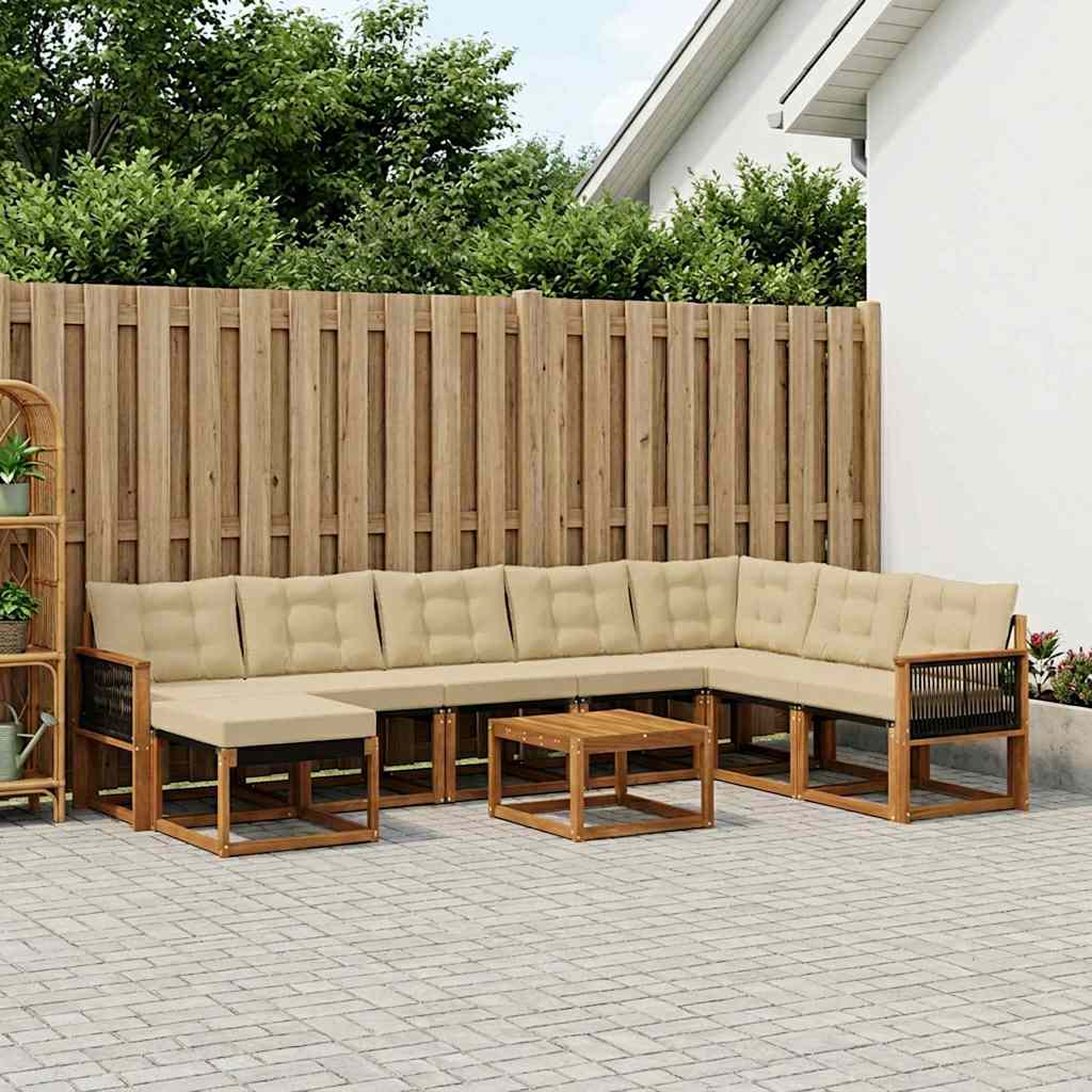 Buiten bankenset met kussen 9 pcs Natuurlijk en Beige – afbeelding 1