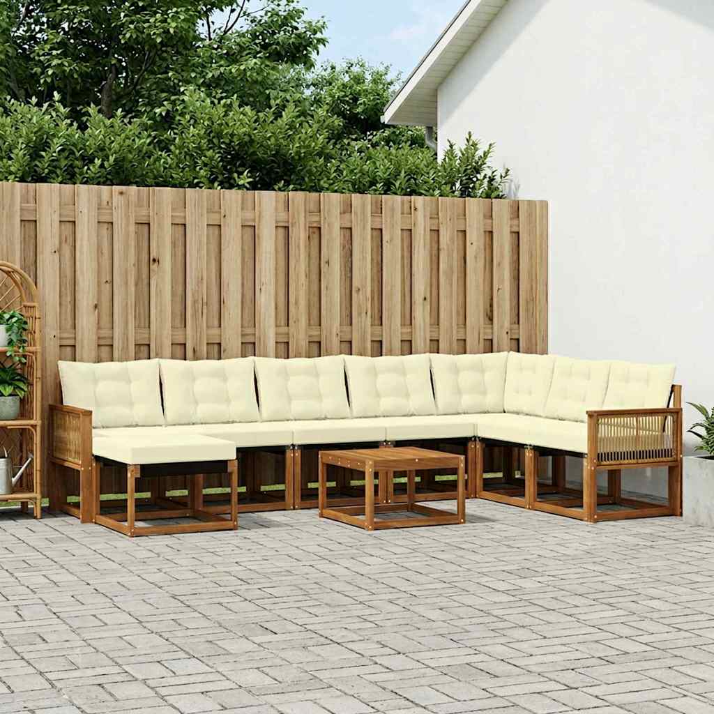 Buiten bankenset met kussen 9 pcs Natuurlijk en Crème